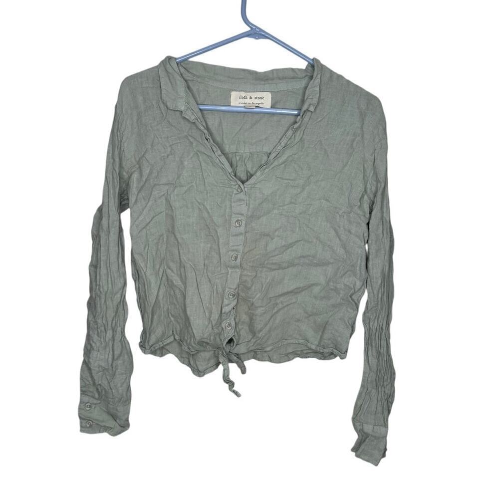Cloth & Stone Sage Green Linen Button Up Shirt Large Front Tie